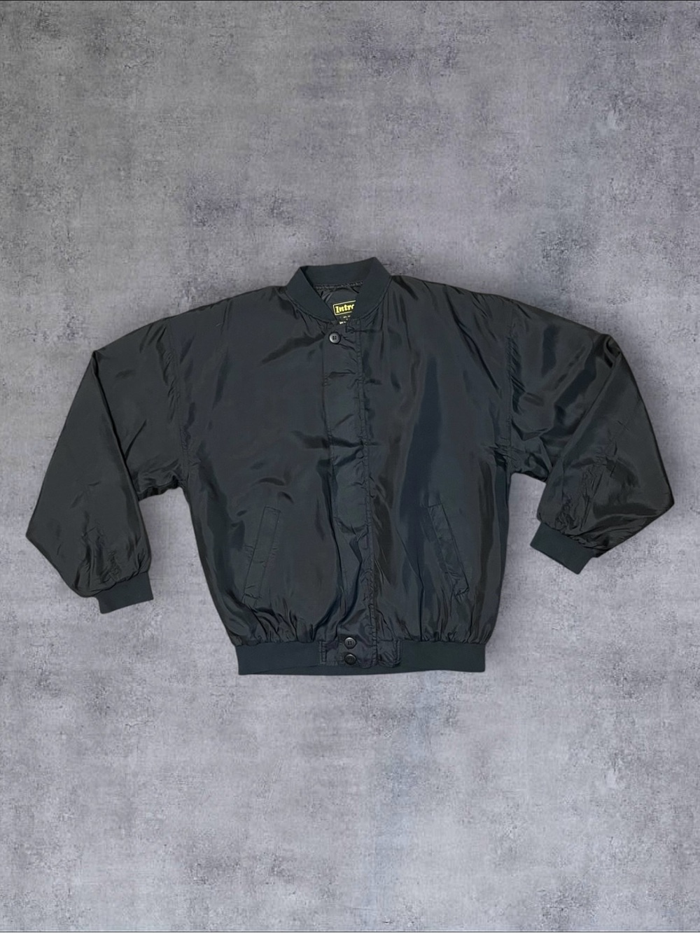 Vintage 90s 100% Silk Sz L Intro Brand Black Bomber Jacket